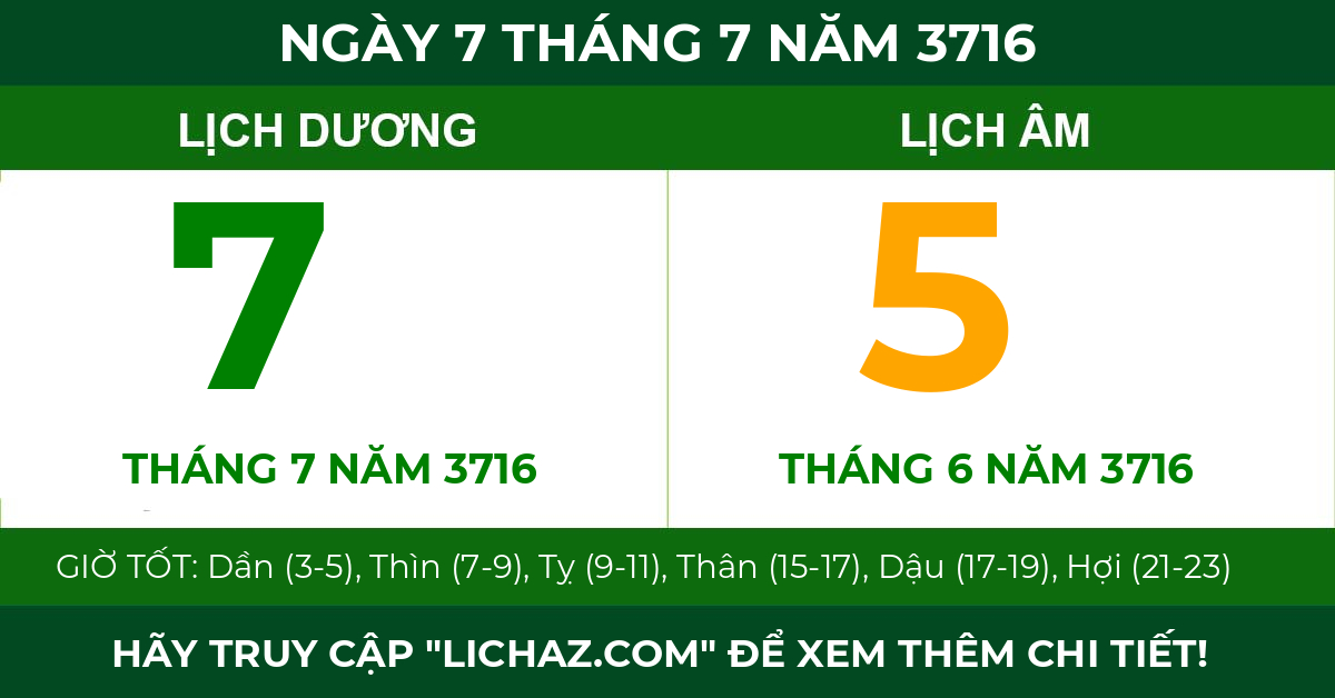 lịch âm ngày 7 tháng 7 năm 3716