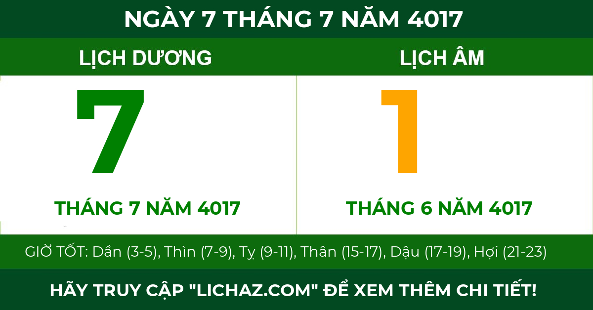 lịch âm ngày 7 tháng 7 năm 4017