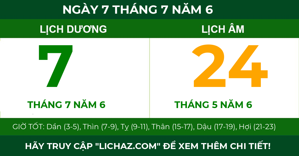 lịch âm ngày 7 tháng 7 năm 6