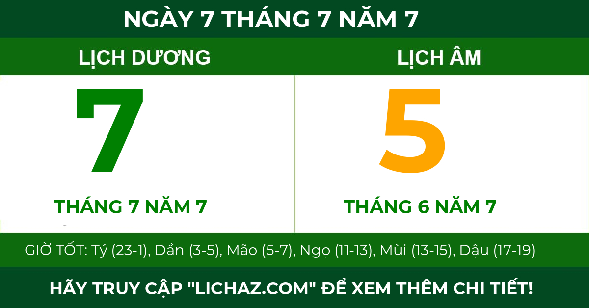 lịch âm ngày 7 tháng 7 năm 7