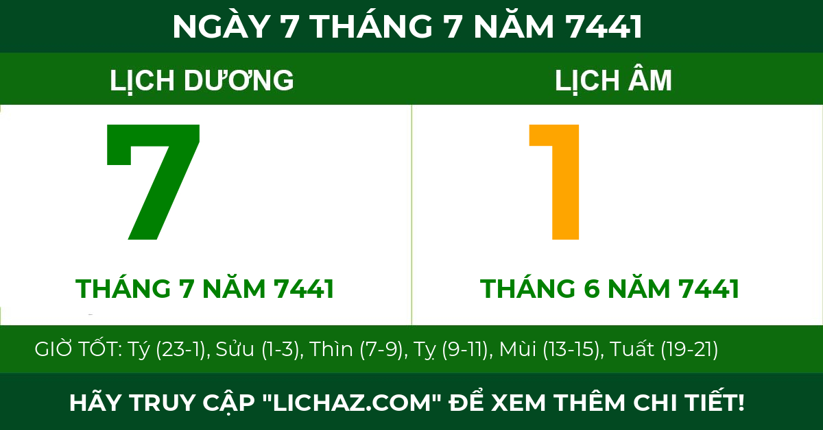 lịch âm ngày 7 tháng 7 năm 7441