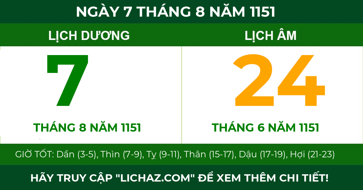 lịch âm ngày 7 tháng 8 năm 1151