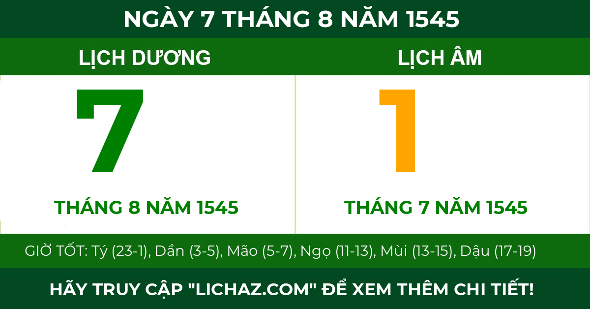 lịch âm ngày 7 tháng 8 năm 1545