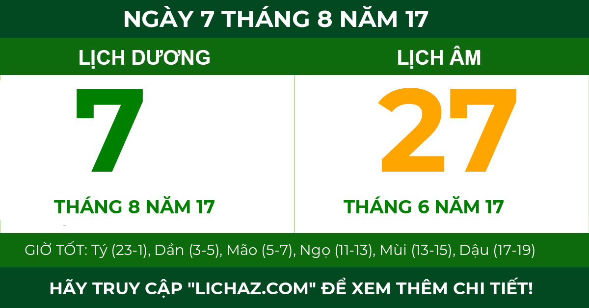 lịch âm ngày 7 tháng 8 năm 17