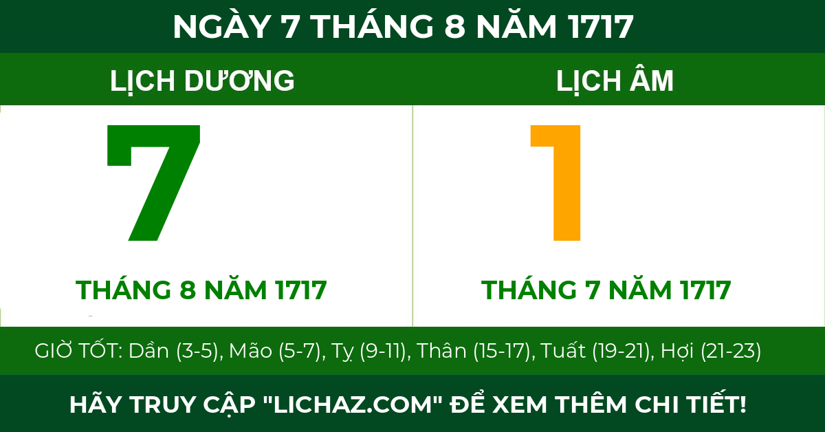 lịch âm ngày 7 tháng 8 năm 1717