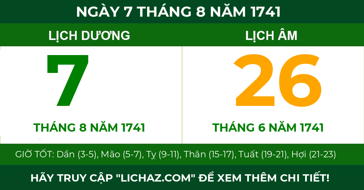 lịch âm ngày 7 tháng 8 năm 1741