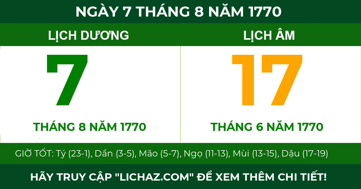 lịch âm ngày 7 tháng 8 năm 1770