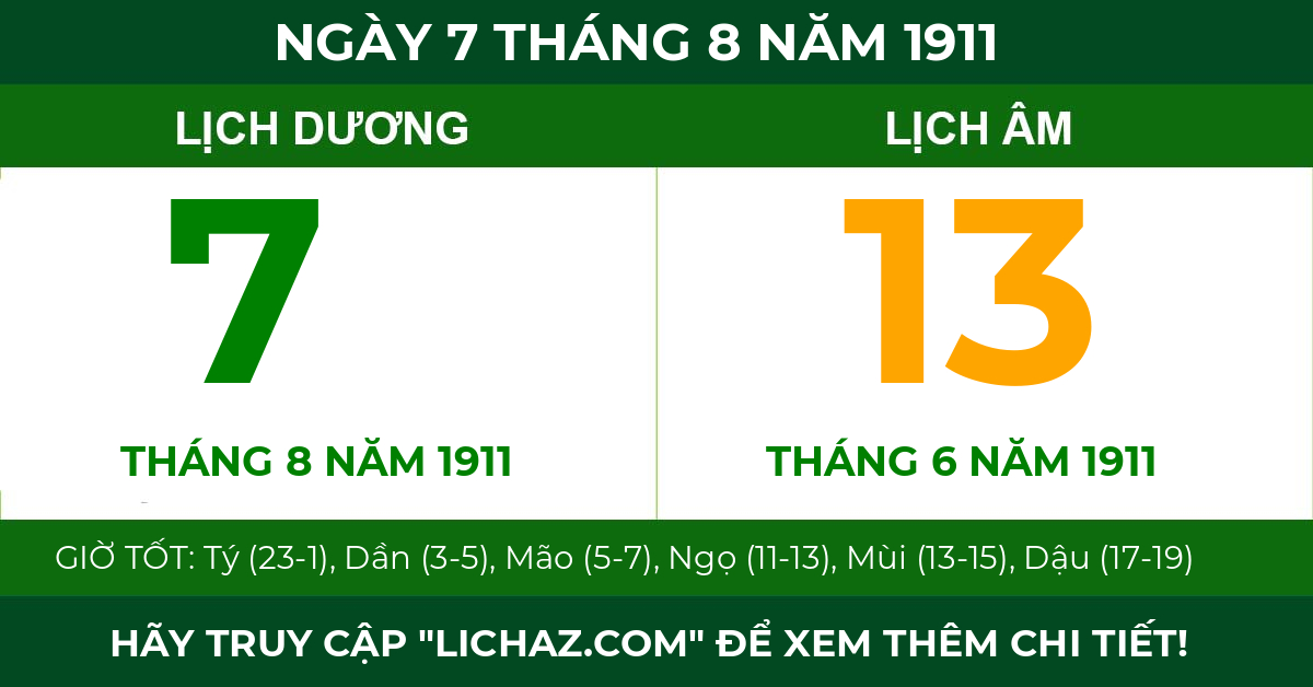 lịch âm ngày 7 tháng 8 năm 1911