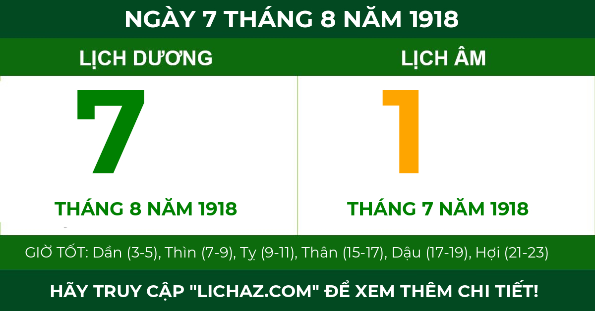 lịch âm ngày 7 tháng 8 năm 1918