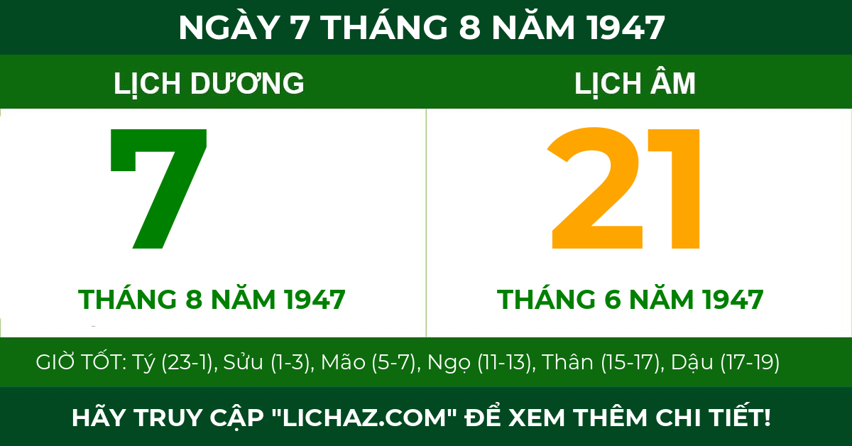 lịch âm ngày 7 tháng 8 năm 1947