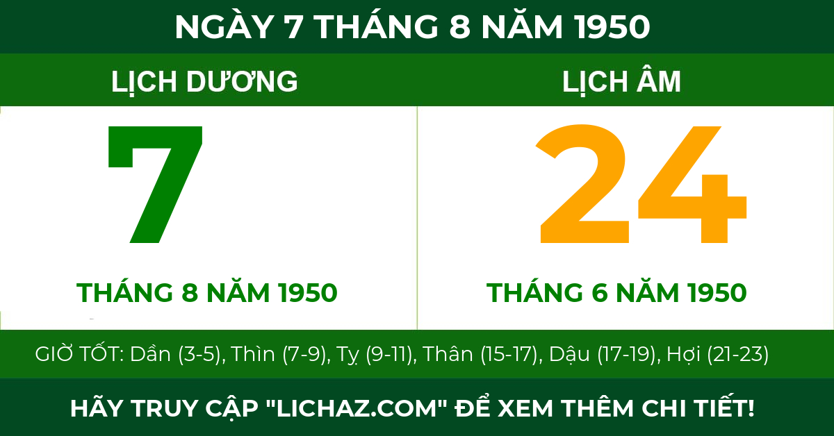 lịch âm ngày 7 tháng 8 năm 1950