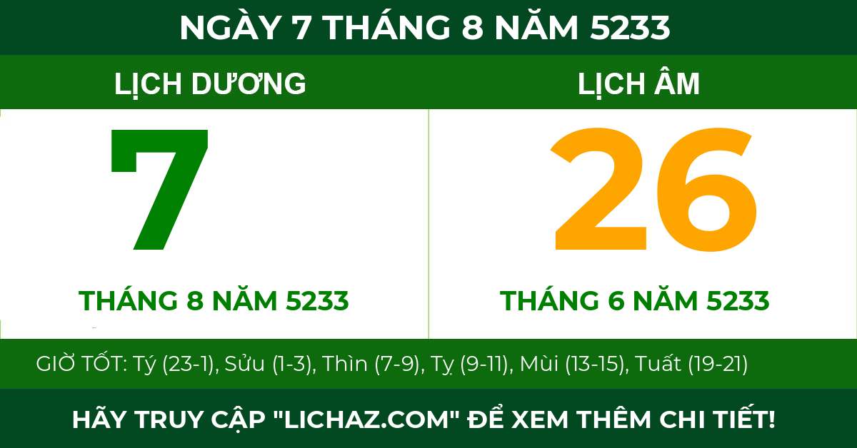 lịch âm ngày 7 tháng 8 năm 5233