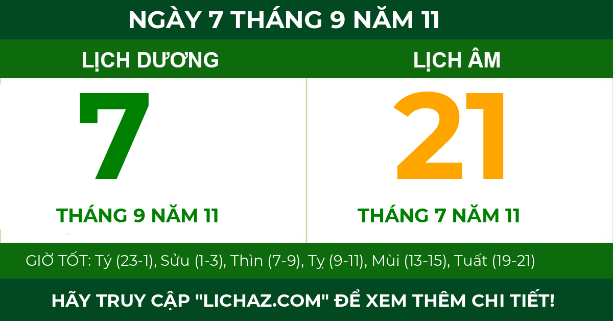 lịch âm ngày 7 tháng 9 năm 11