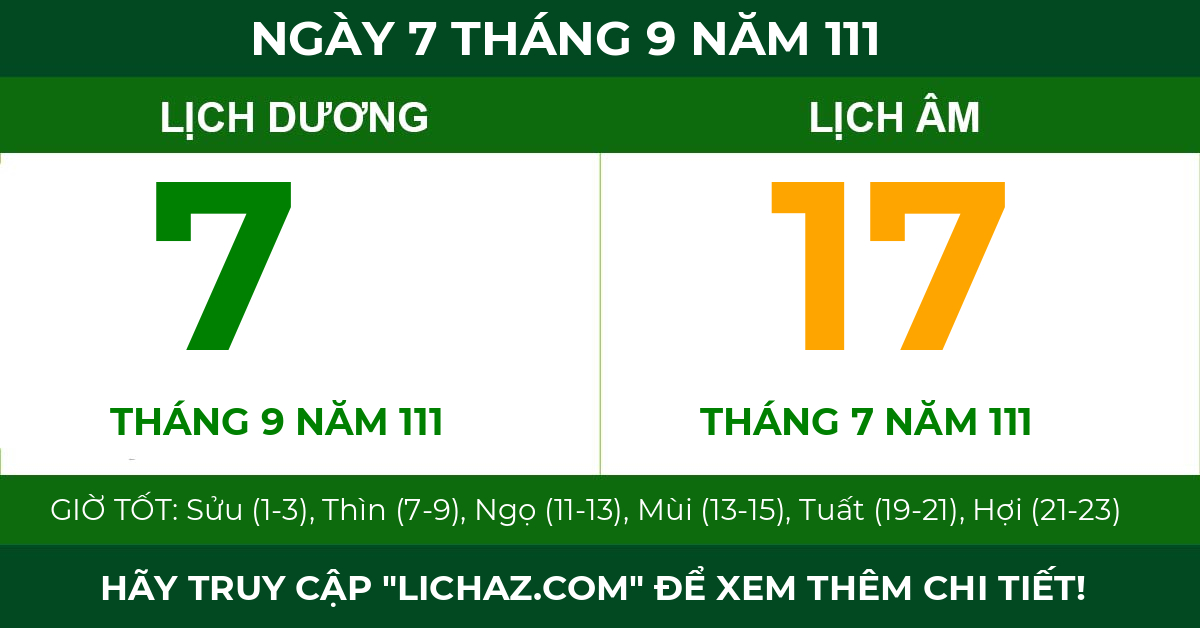 lịch âm ngày 7 tháng 9 năm 111
