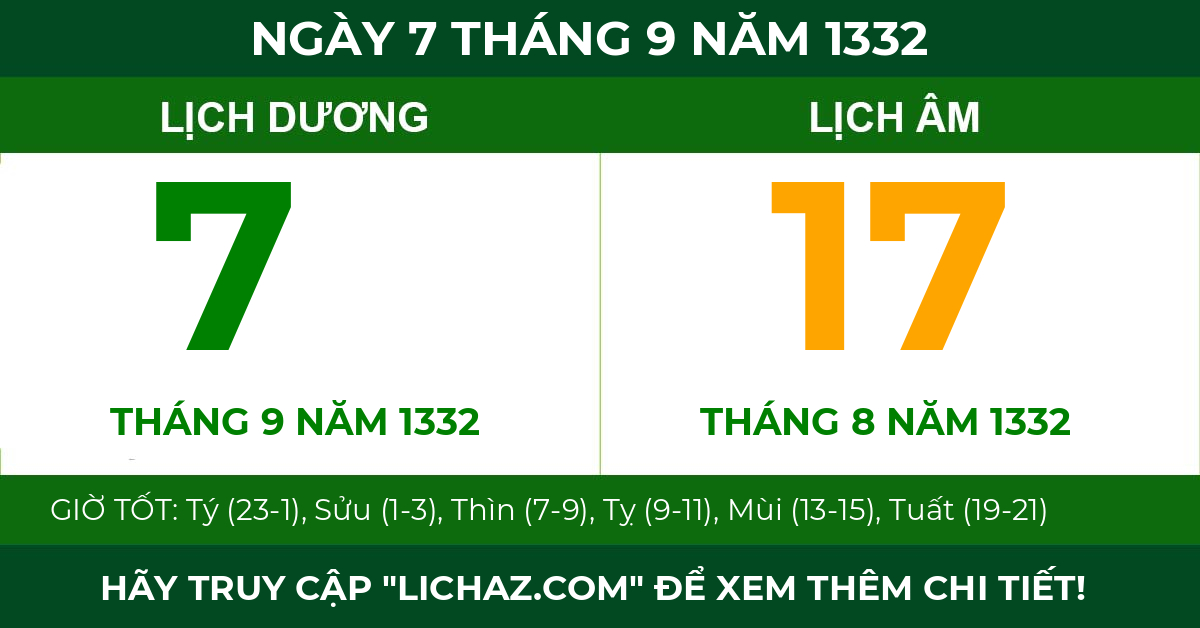 lịch âm ngày 7 tháng 9 năm 1332