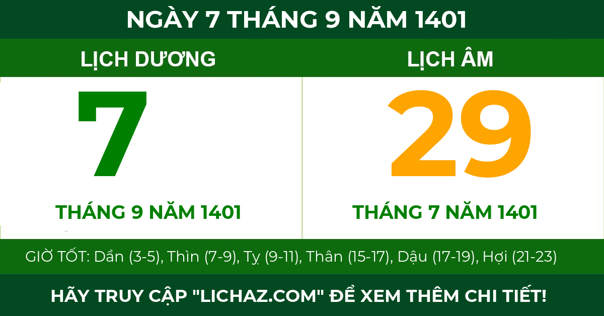 lịch âm ngày 7 tháng 9 năm 1401