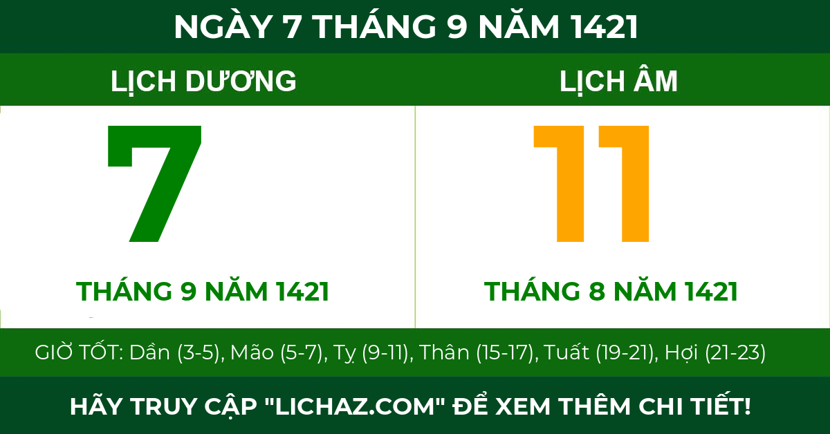 lịch âm ngày 7 tháng 9 năm 1421