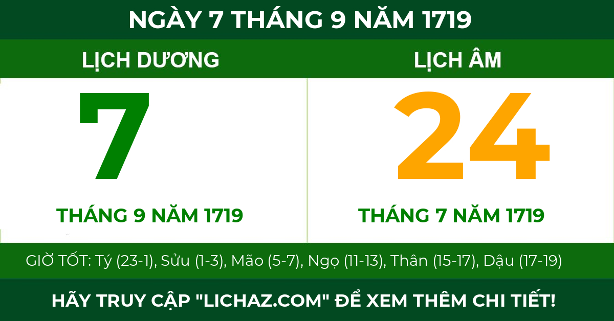 lịch âm ngày 7 tháng 9 năm 1719