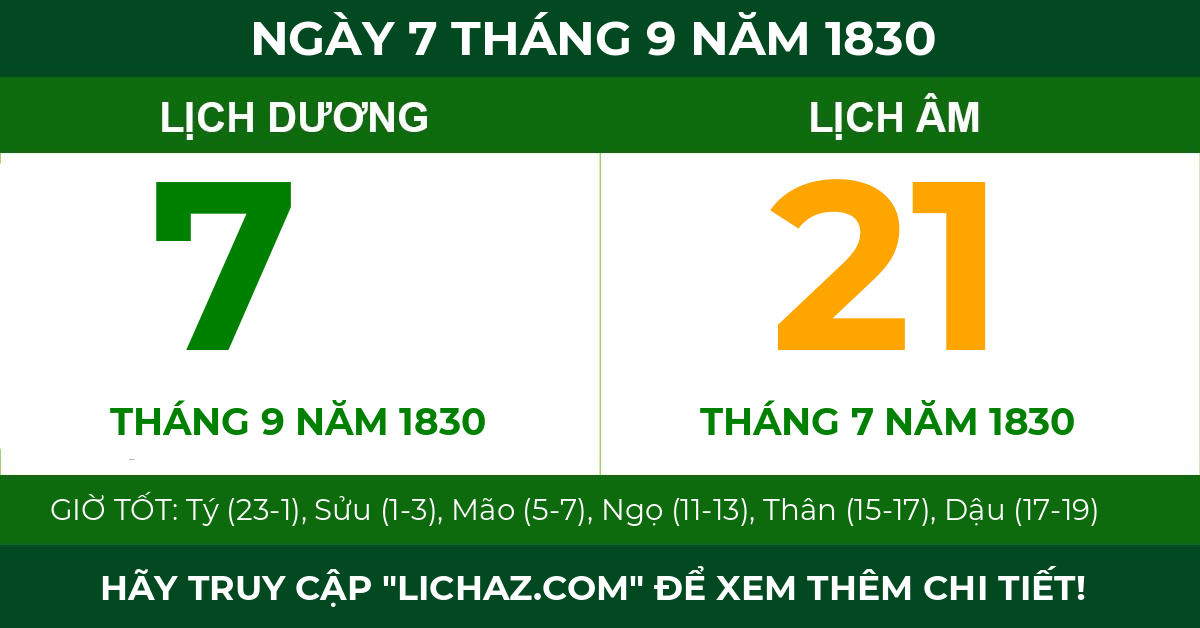 lịch âm ngày 7 tháng 9 năm 1830