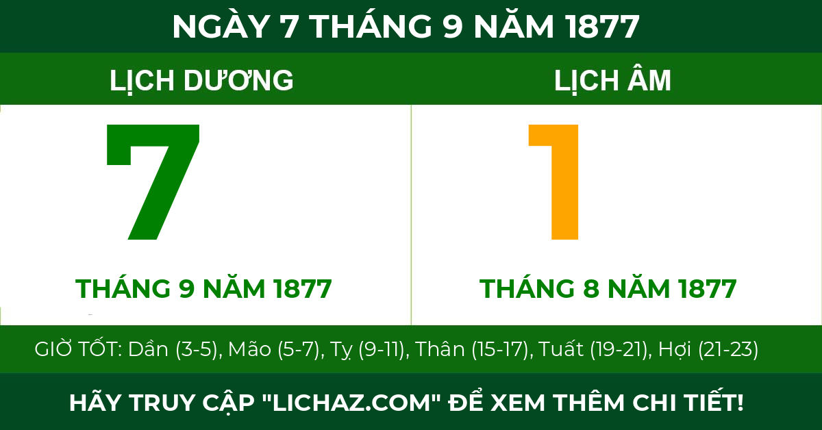 lịch âm ngày 7 tháng 9 năm 1877