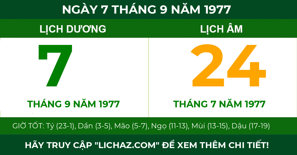 lịch âm ngày 7 tháng 9 năm 1977