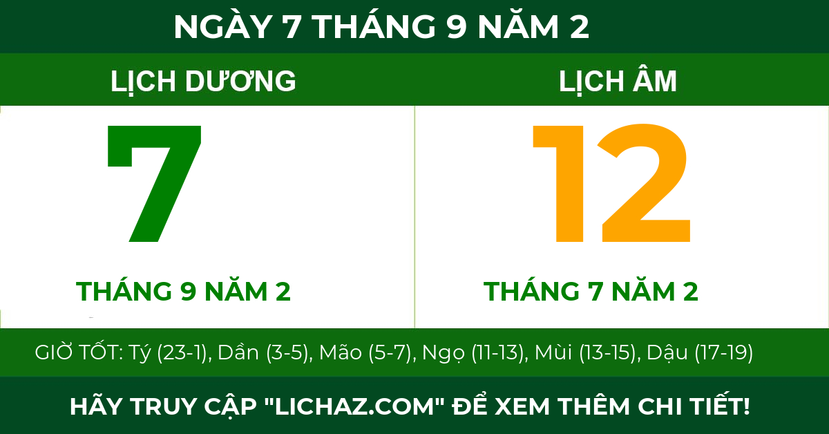 lịch âm ngày 7 tháng 9 năm 2