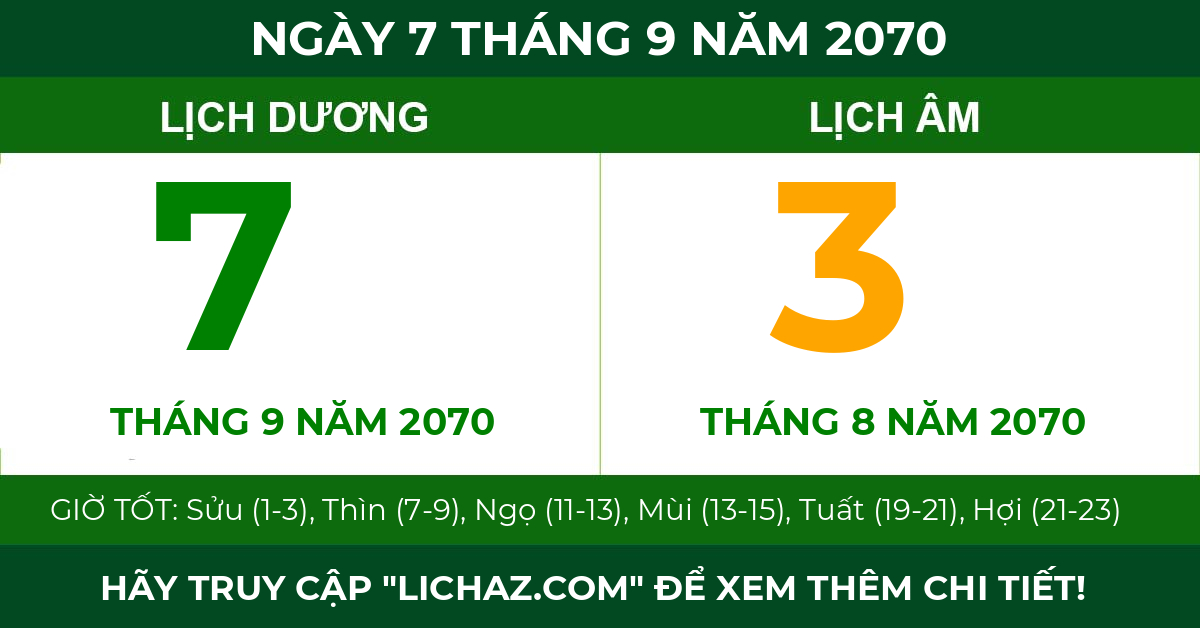 lịch âm ngày 7 tháng 9 năm 2070