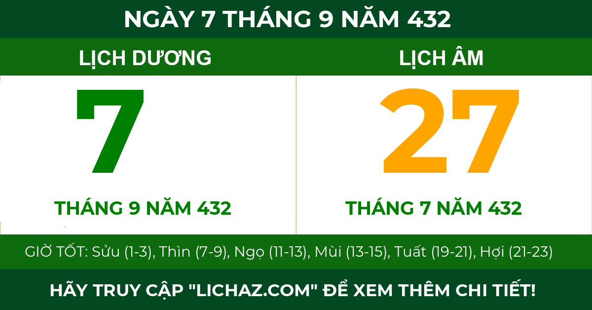 lịch âm ngày 7 tháng 9 năm 432