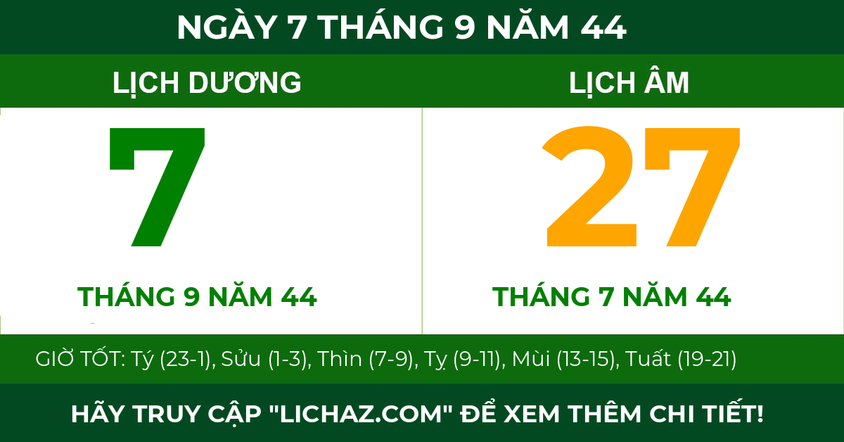 lịch âm ngày 7 tháng 9 năm 44
