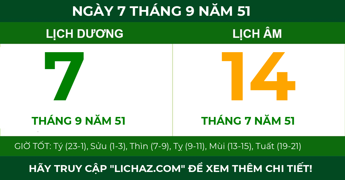 lịch âm ngày 7 tháng 9 năm 51