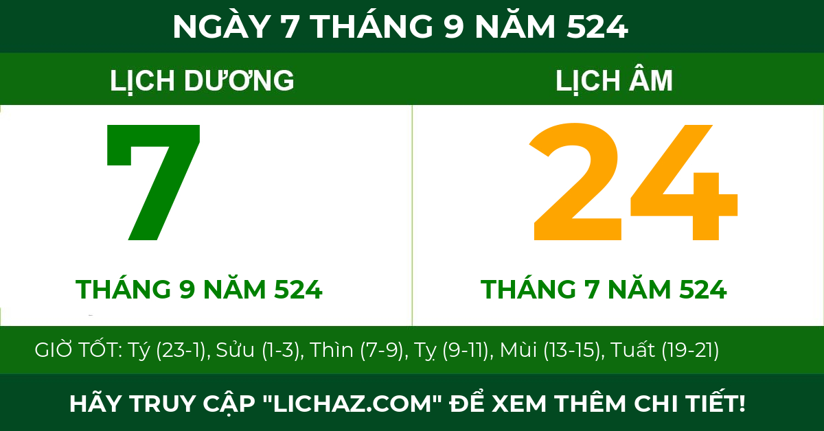 lịch âm ngày 7 tháng 9 năm 524