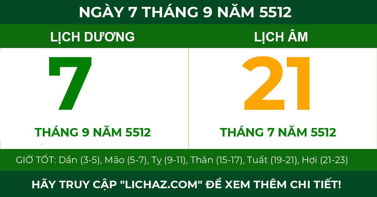 lịch âm ngày 7 tháng 9 năm 5512