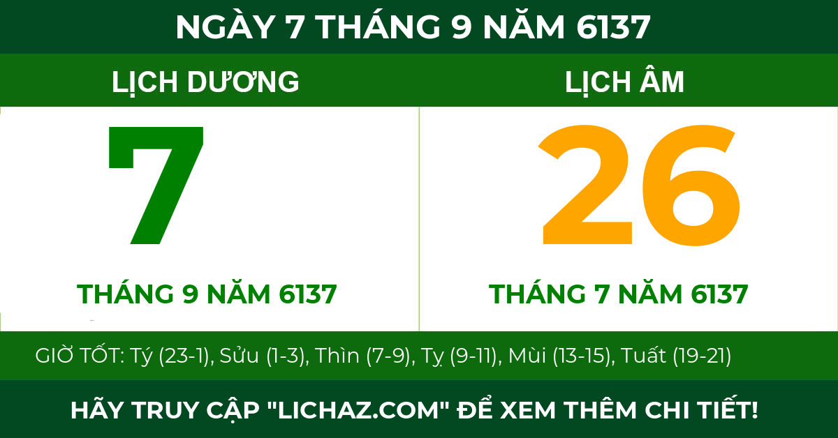 lịch âm ngày 7 tháng 9 năm 6137