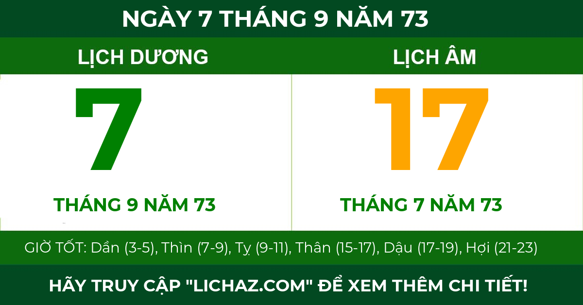 lịch âm ngày 7 tháng 9 năm 73