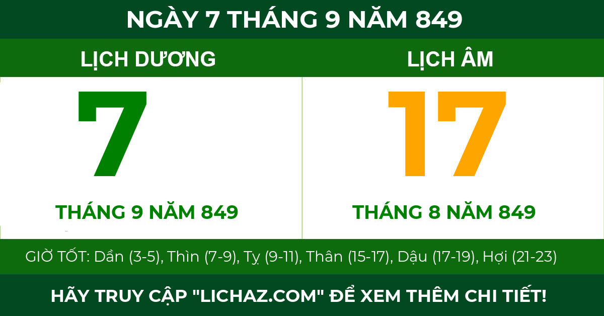 lịch âm ngày 7 tháng 9 năm 849
