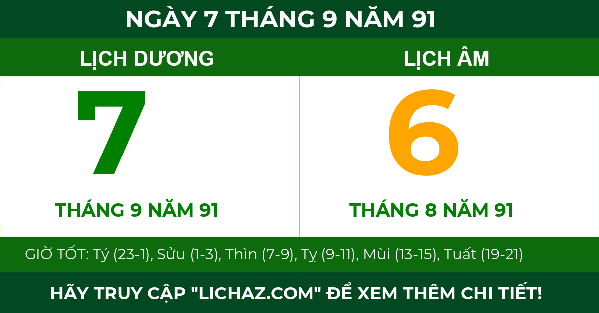 lịch âm ngày 7 tháng 9 năm 91