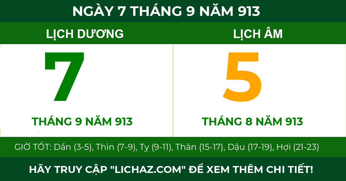 lịch âm ngày 7 tháng 9 năm 913