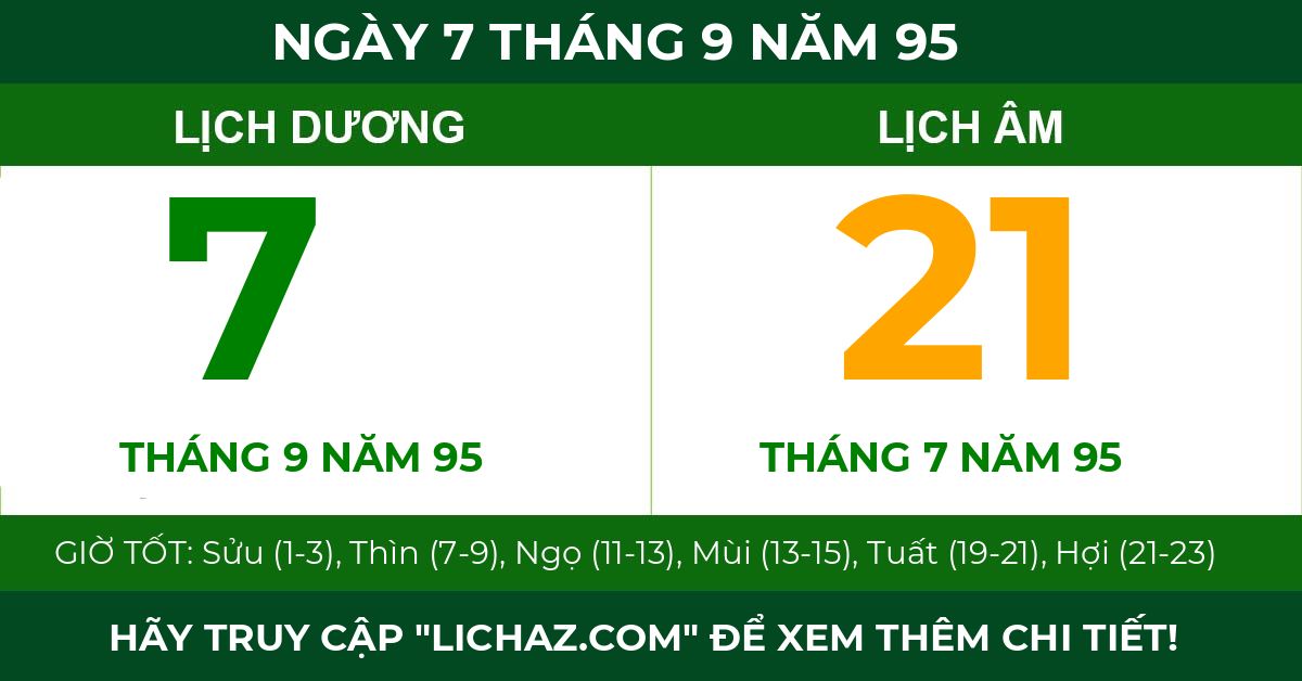 lịch âm ngày 7 tháng 9 năm 95
