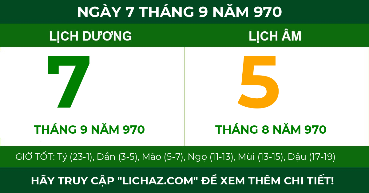 lịch âm ngày 7 tháng 9 năm 970