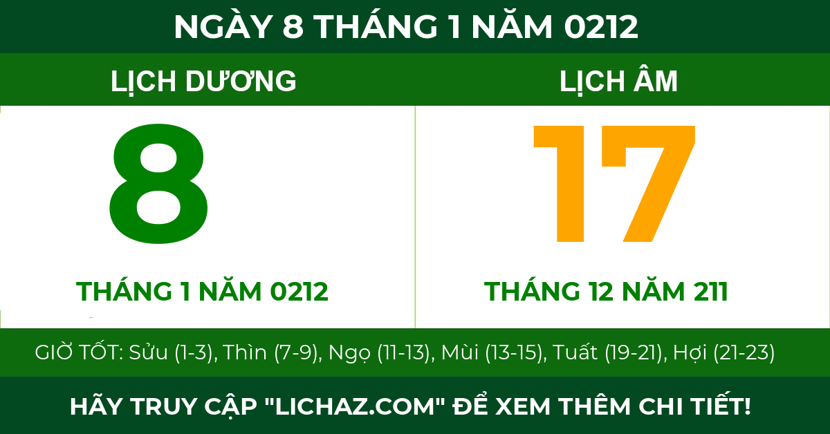 lịch âm ngày 8 tháng 1 năm 0212