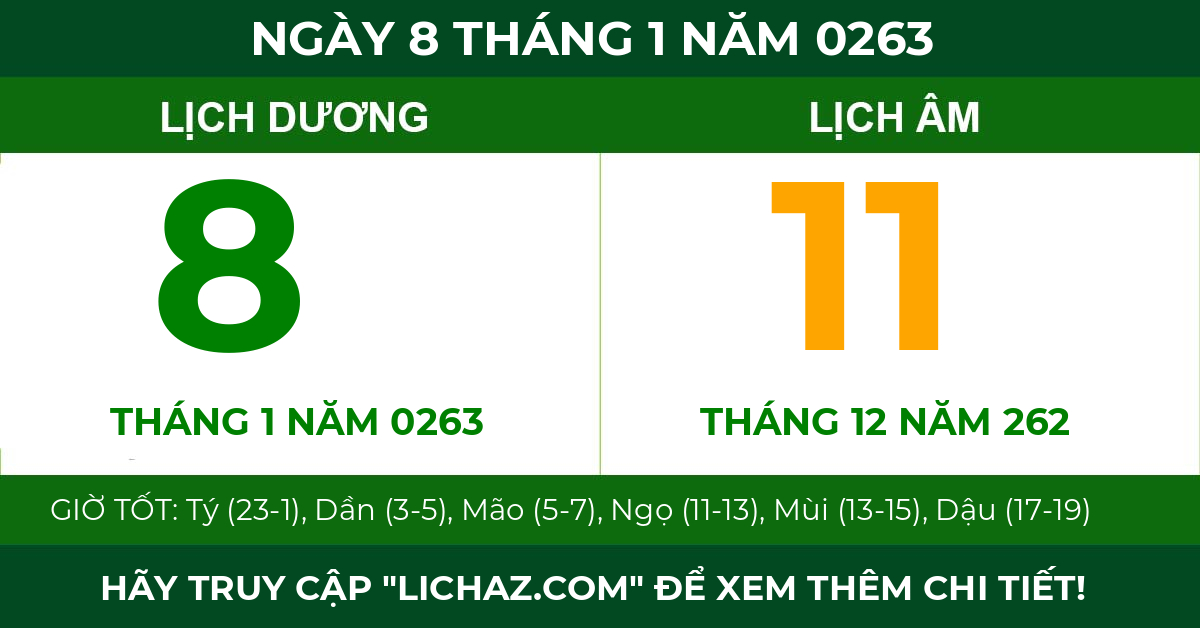 lịch âm ngày 8 tháng 1 năm 0263