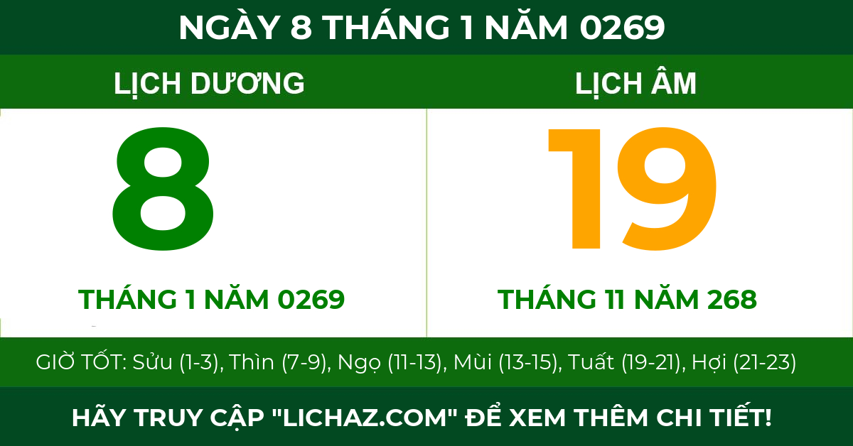 lịch âm ngày 8 tháng 1 năm 0269