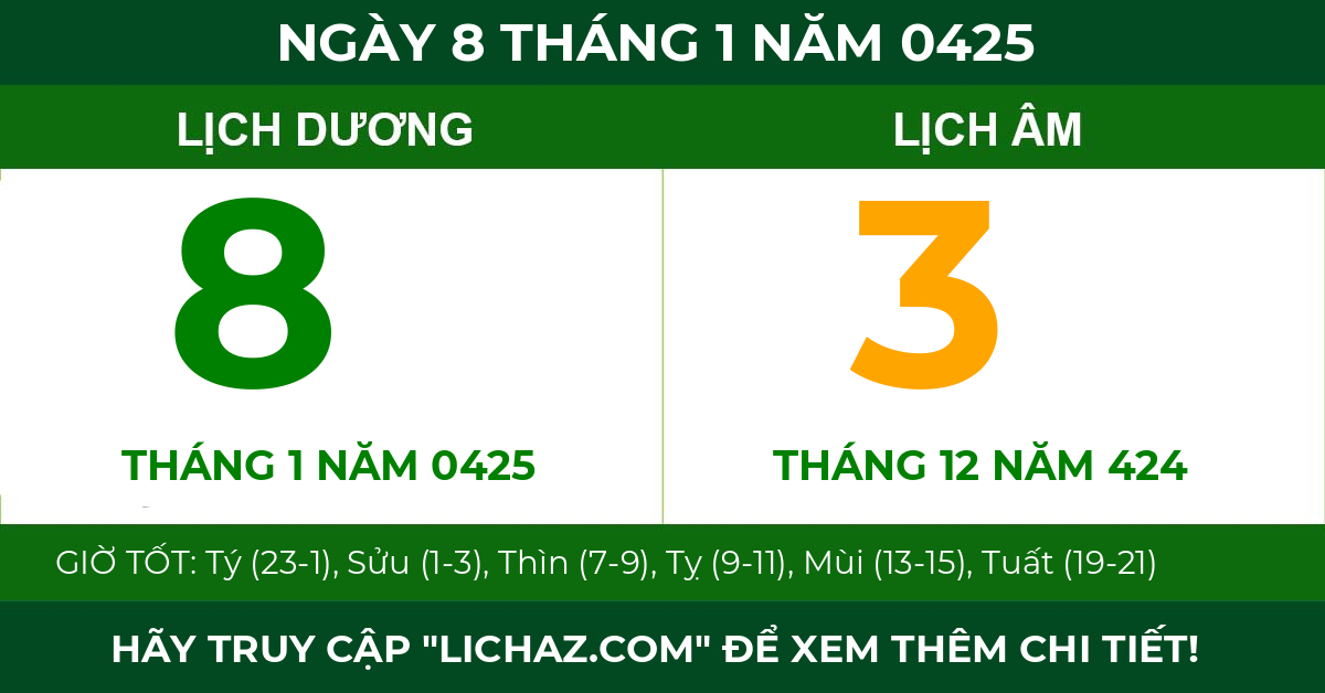lịch âm ngày 8 tháng 1 năm 0425