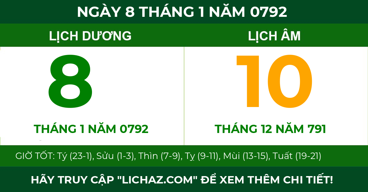 lịch âm ngày 8 tháng 1 năm 0792