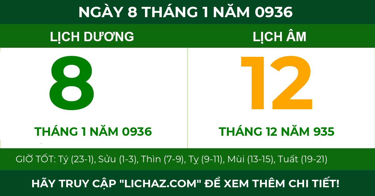lịch âm ngày 8 tháng 1 năm 0936