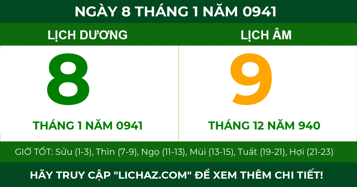 lịch âm ngày 8 tháng 1 năm 0941