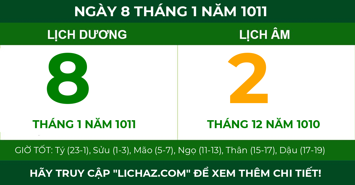 lịch âm ngày 8 tháng 1 năm 1011