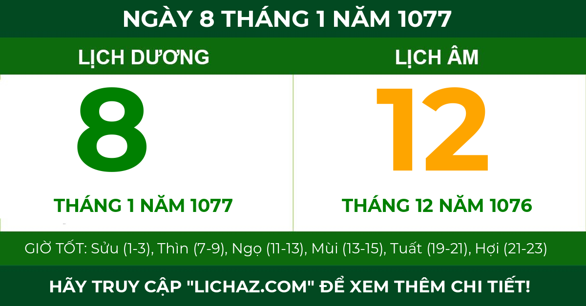 lịch âm ngày 8 tháng 1 năm 1077