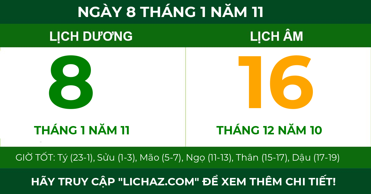 lịch âm ngày 8 tháng 1 năm 11