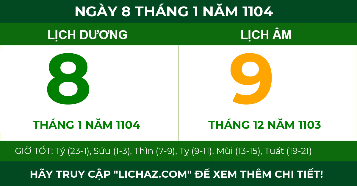 lịch âm ngày 8 tháng 1 năm 1104